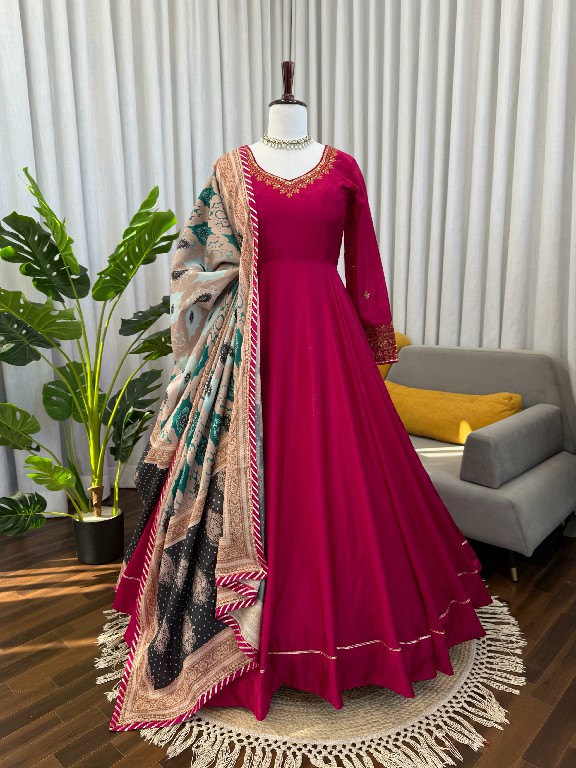 TEXTILEDEAL D.NO KD 1552 WHOLESALE READYMADE CHINON SILK PARTY WEAR GOWN PANT WITH DUPATTA ONLINE