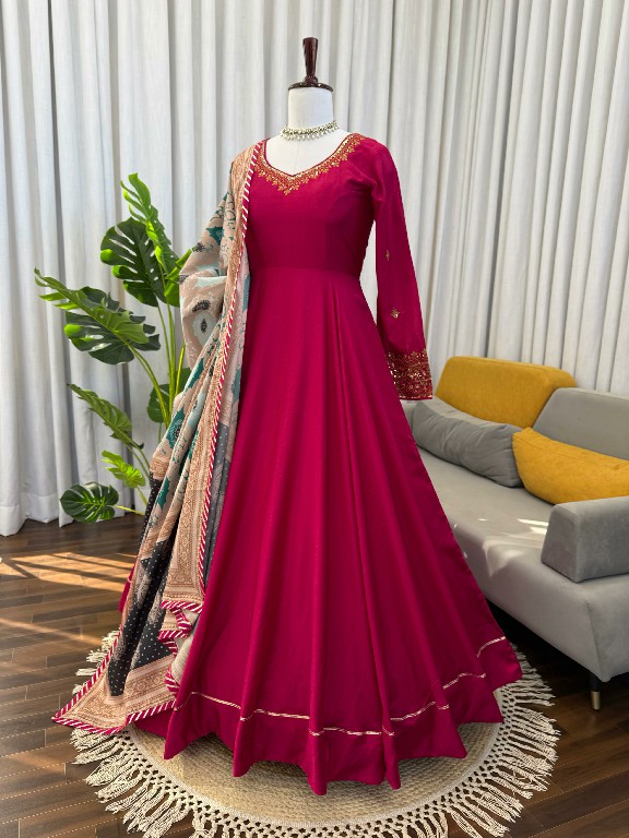 TEXTILEDEAL D.NO KD 1552 WHOLESALE READYMADE CHINON SILK PARTY WEAR GOWN PANT WITH DUPATTA ONLINE