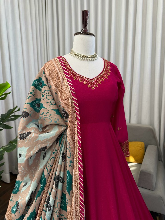 TEXTILEDEAL D.NO KD 1552 WHOLESALE READYMADE CHINON SILK PARTY WEAR GOWN PANT WITH DUPATTA ONLINE