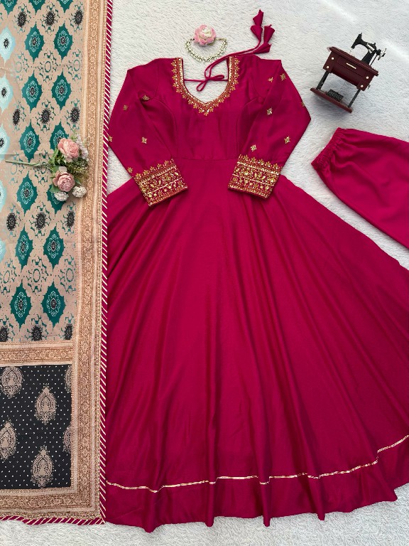 TEXTILEDEAL D.NO KD 1552 WHOLESALE READYMADE CHINON SILK PARTY WEAR GOWN PANT WITH DUPATTA ONLINE
