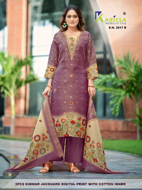 KARISSA D.NO 2015 TO 2019 WHOLESALE READYMADE PURE SOFT SIMMER JACQUARD FABULOUS DESIGN 3 PCS SUITS EXPORTER