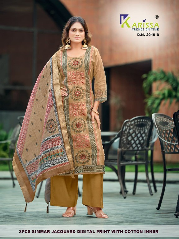 KARISSA D.NO 2015 TO 2019 WHOLESALE READYMADE PURE SOFT SIMMER JACQUARD FABULOUS DESIGN 3 PCS SUITS EXPORTER
