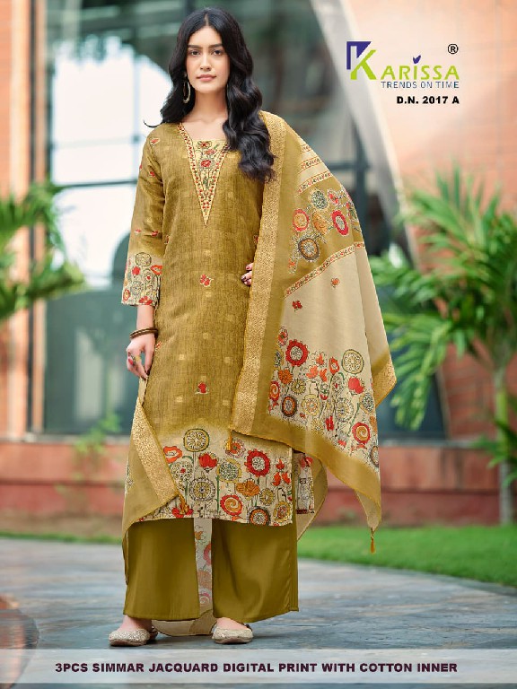 KARISSA D.NO 2015 TO 2019 WHOLESALE READYMADE PURE SOFT SIMMER JACQUARD FABULOUS DESIGN 3 PCS SUITS EXPORTER