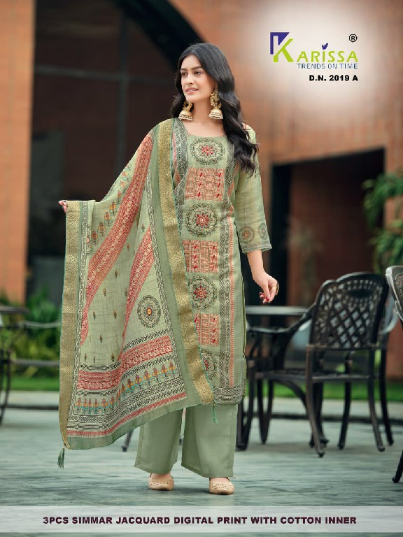 KARISSA D.NO 2015 TO 2019 WHOLESALE READYMADE PURE SOFT SIMMER JACQUARD FABULOUS DESIGN 3 PCS SUITS EXPORTER