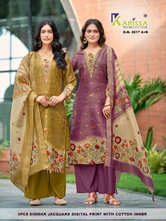 KARISSA D.NO 2015 TO 2019 WHOLESALE READYMADE PURE SOFT SIMMER JACQUARD FABULOUS DESIGN 3 PCS SUITS EXPORTER