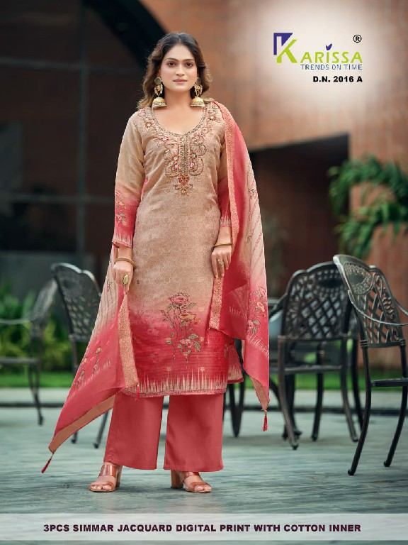 KARISSA D.NO 2015 TO 2019 WHOLESALE READYMADE PURE SOFT SIMMER JACQUARD FABULOUS DESIGN 3 PCS SUITS EXPORTER