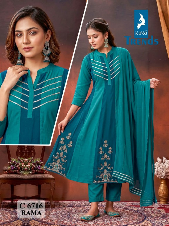 KAYA D.NO 6716 WHOLESALE READYMADE MUL CHANDERI BIG SIZE ANARKALI STYLE 3 PCS COMBO SET SUITS SUPPLIER