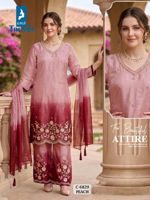 KAYA D.NO 6829 WHOLESALE READYMADE GLASS ROMAN SHIMMER BEATS WORK 3 PCS COMBO SER SUITS FOR EXPORT