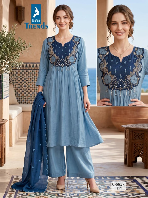 KAYA D.NO 6827 WHOLESALE READYMADE MUL CHANDERI PARCH WORK GHERA STYLE 3 PCS COMBO SET SUITS SUPPLIER