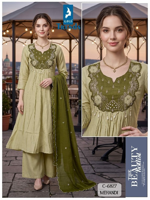 KAYA D.NO 6827 WHOLESALE READYMADE MUL CHANDERI PARCH WORK GHERA STYLE 3 PCS COMBO SET SUITS SUPPLIER