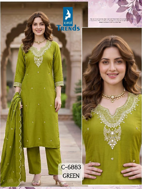 KAYA D.NO 6883 WHOLESALE READYMADE ROMAN SILK SEQUENCE WORK 3 PCS COMBO SET SUITS SUPPLIER