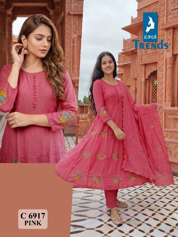 KAYA D.NO 6917 WHOLESALE READYMADE MULL CHANDERI GHERA STYLE EMBROIDERY WORK 3 PCS COMBO SET SUITS ONLINE