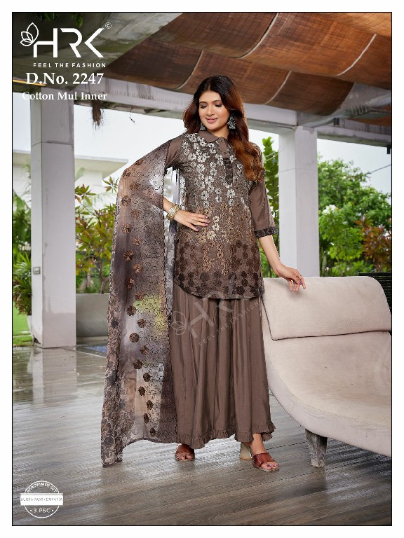 HRK D.NO 2247 WHOLESALE READYMADE ROMAN SILK EXCLUSIVE PLAZZO STYLE 3 PCS COMBO SET SUITS EXPORTER
