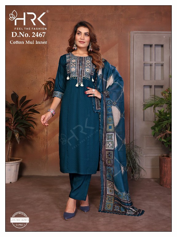 HRK D.NO 2467 WHOLESALE READYMADE SELF DOBY JACQUARD WITH HAND WORK 3 PCS COMBO SET SUITS EXPORTER