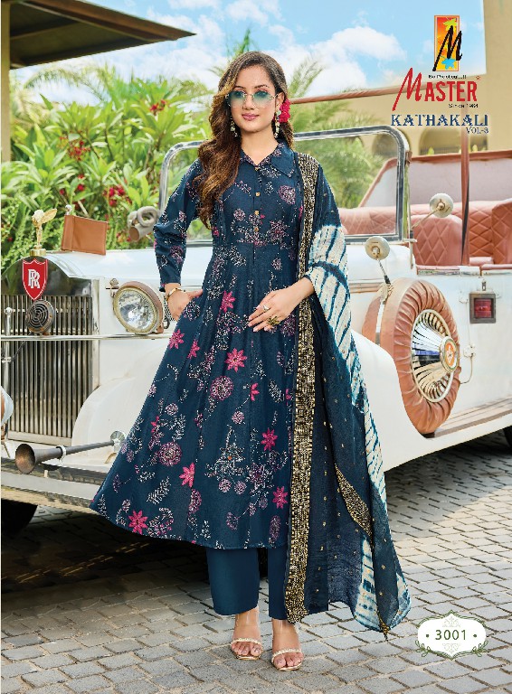 MASTER KATHAKALI VOL 3 WHOLESALE READYMADE GADHWAL PRINTED TRENDING 3 PCS SUITS EXPORTER