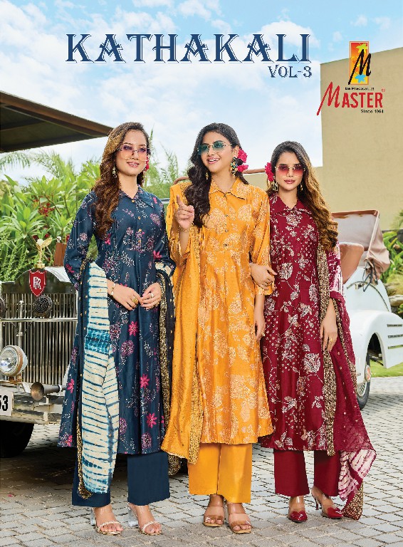 MASTER KATHAKALI VOL 3 WHOLESALE READYMADE GADHWAL PRINTED TRENDING 3 PCS SUITS EXPORTER