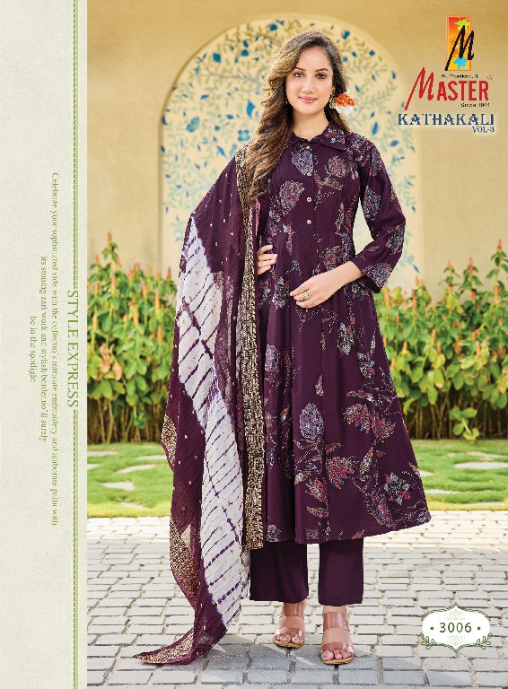 MASTER KATHAKALI VOL 3 WHOLESALE READYMADE GADHWAL PRINTED TRENDING 3 PCS SUITS EXPORTER