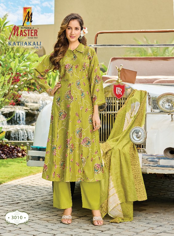 MASTER KATHAKALI VOL 3 WHOLESALE READYMADE GADHWAL PRINTED TRENDING 3 PCS SUITS EXPORTER
