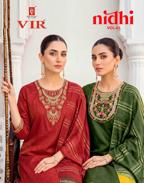 VIR NIDHI VOL 1 WHOLESALE READYMADE SIMMER WITH WORK BEST DESIGN 3 PCS SUITS SUPPLIER