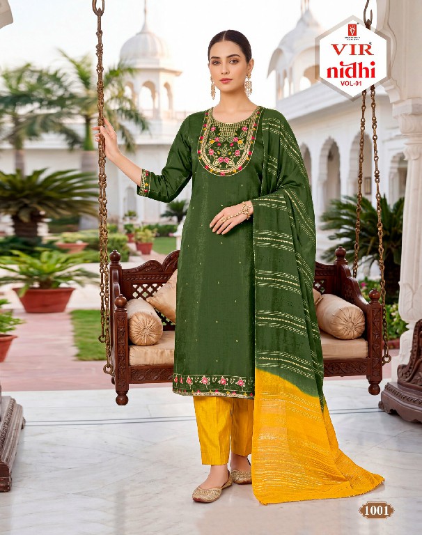 VIR NIDHI VOL 1 WHOLESALE READYMADE SIMMER WITH WORK BEST DESIGN 3 PCS SUITS SUPPLIER