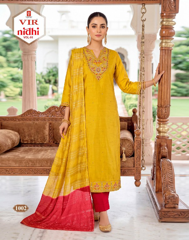 VIR NIDHI VOL 1 WHOLESALE READYMADE SIMMER WITH WORK BEST DESIGN 3 PCS SUITS SUPPLIER
