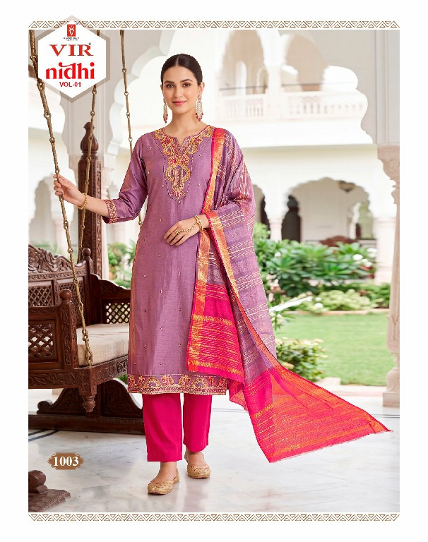 VIR NIDHI VOL 1 WHOLESALE READYMADE SIMMER WITH WORK BEST DESIGN 3 PCS SUITS SUPPLIER