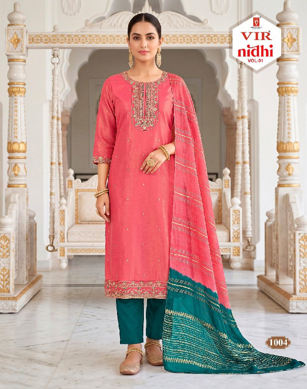 VIR NIDHI VOL 1 WHOLESALE READYMADE SIMMER WITH WORK BEST DESIGN 3 PCS SUITS SUPPLIER