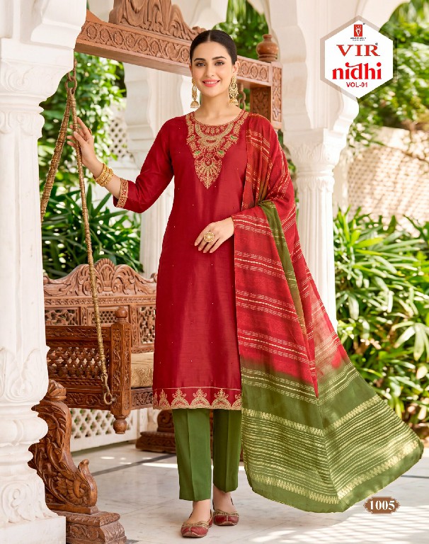 VIR NIDHI VOL 1 WHOLESALE READYMADE SIMMER WITH WORK BEST DESIGN 3 PCS SUITS SUPPLIER