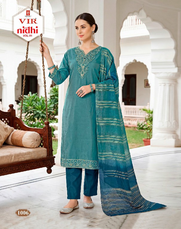 VIR NIDHI VOL 1 WHOLESALE READYMADE SIMMER WITH WORK BEST DESIGN 3 PCS SUITS SUPPLIER