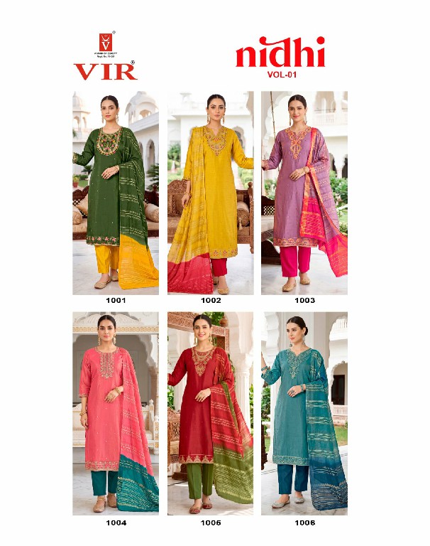 VIR NIDHI VOL 1 WHOLESALE READYMADE SIMMER WITH WORK BEST DESIGN 3 PCS SUITS SUPPLIER