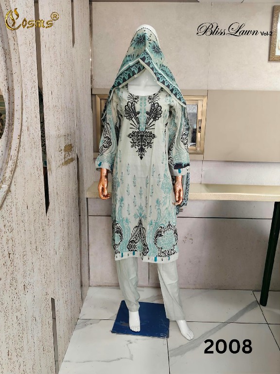 COSMOS BLISS LAWN VOL 2 WHOLESALE READYMADE LAWN EMBROIDERED BEAUTIFUL 3 PCS SUITS SUPPLIER