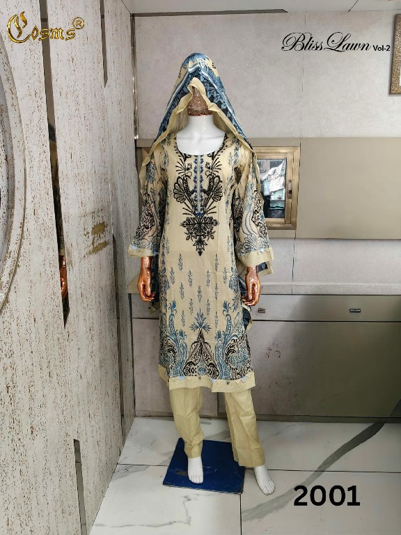 COSMOS BLISS LAWN VOL 2 WHOLESALE READYMADE LAWN EMBROIDERED BEAUTIFUL 3 PCS SUITS SUPPLIER