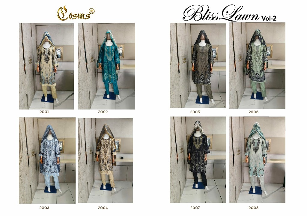 COSMOS BLISS LAWN VOL 2 WHOLESALE READYMADE LAWN EMBROIDERED BEAUTIFUL 3 PCS SUITS SUPPLIER