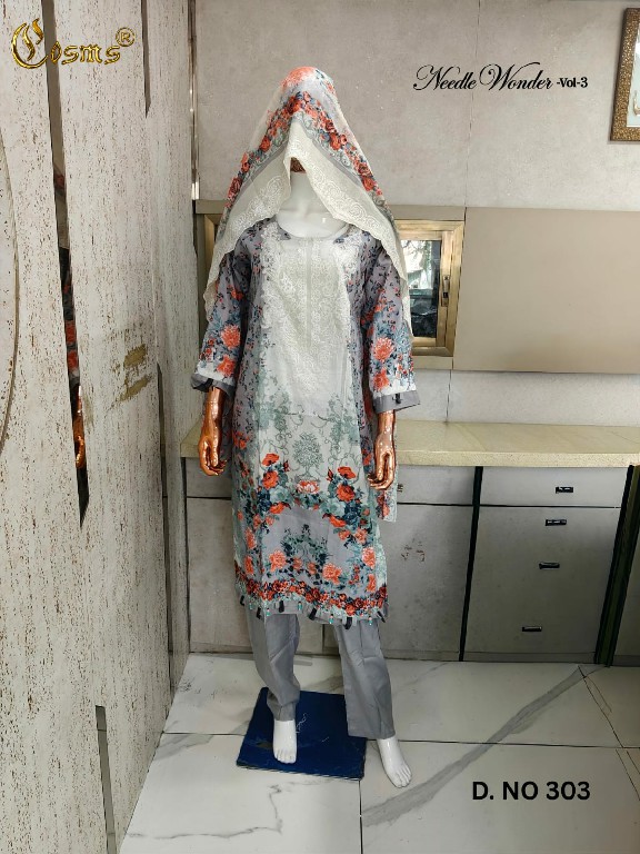 COSMOS NEEDLE WONDER VOL 3 WHOLESALE READYMADE PAKISTANI ELEGANT 3 PCS SUITS EXPORTER