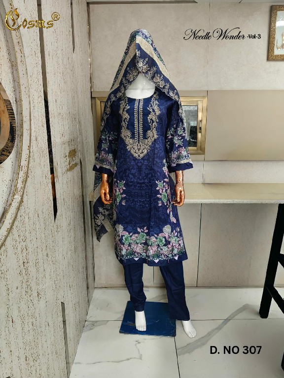 COSMOS NEEDLE WONDER VOL 3 WHOLESALE READYMADE PAKISTANI ELEGANT 3 PCS SUITS EXPORTER