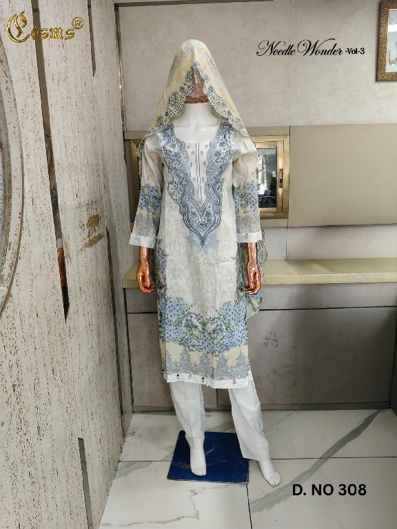 COSMOS NEEDLE WONDER VOL 3 WHOLESALE READYMADE PAKISTANI ELEGANT 3 PCS SUITS EXPORTER