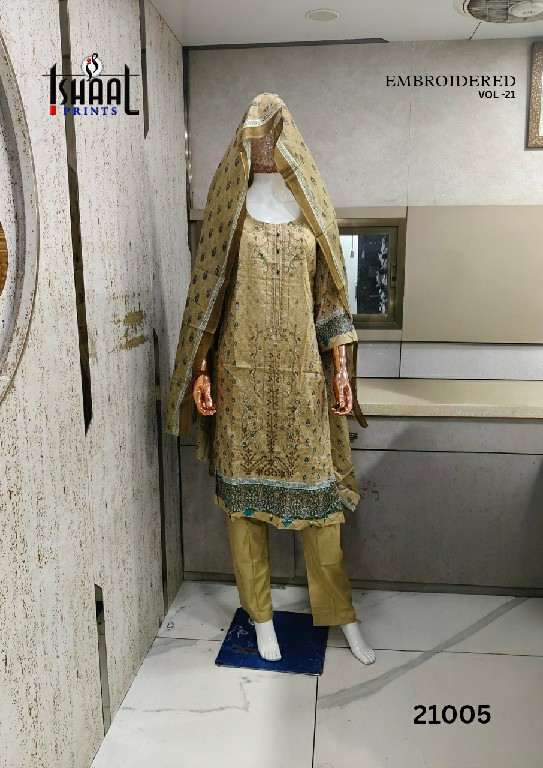 ISHAAL EMBROIDERED VOL 21 WHOLESALE PURE LAWN BEAUTIFUL DESIGN FULL STITCHED 3 PCS SUITS SUPPLIER