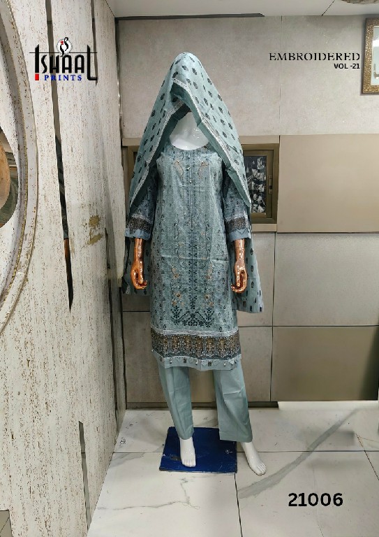 ISHAAL EMBROIDERED VOL 21 WHOLESALE PURE LAWN BEAUTIFUL DESIGN FULL STITCHED 3 PCS SUITS SUPPLIER