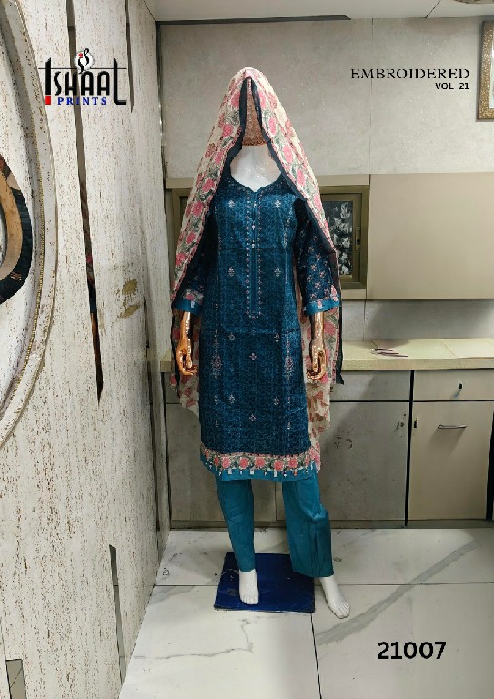ISHAAL EMBROIDERED VOL 21 WHOLESALE PURE LAWN BEAUTIFUL DESIGN FULL STITCHED 3 PCS SUITS SUPPLIER