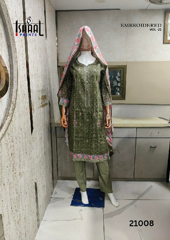 ISHAAL EMBROIDERED VOL 21 WHOLESALE PURE LAWN BEAUTIFUL DESIGN FULL STITCHED 3 PCS SUITS SUPPLIER