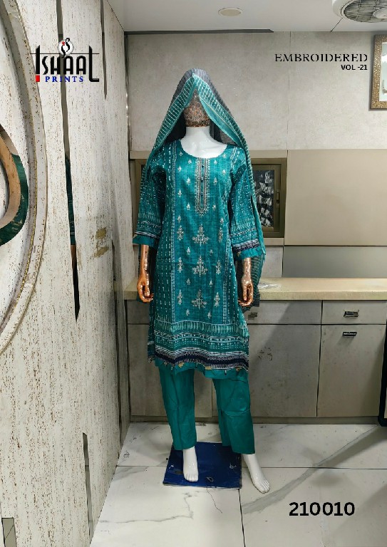 ISHAAL EMBROIDERED VOL 21 WHOLESALE PURE LAWN BEAUTIFUL DESIGN FULL STITCHED 3 PCS SUITS SUPPLIER