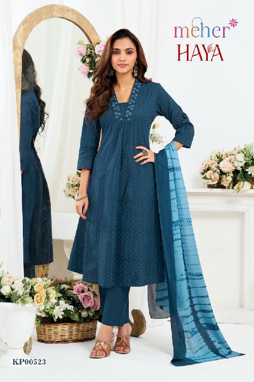 MEHER HAYA WHOLESALE READYMADE COTTON CAMBRIC TRENDY 3 PCS SUITS FOR EXPORT