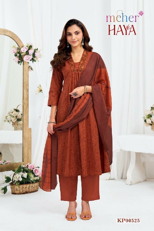 MEHER HAYA WHOLESALE READYMADE COTTON CAMBRIC TRENDY 3 PCS SUITS FOR EXPORT