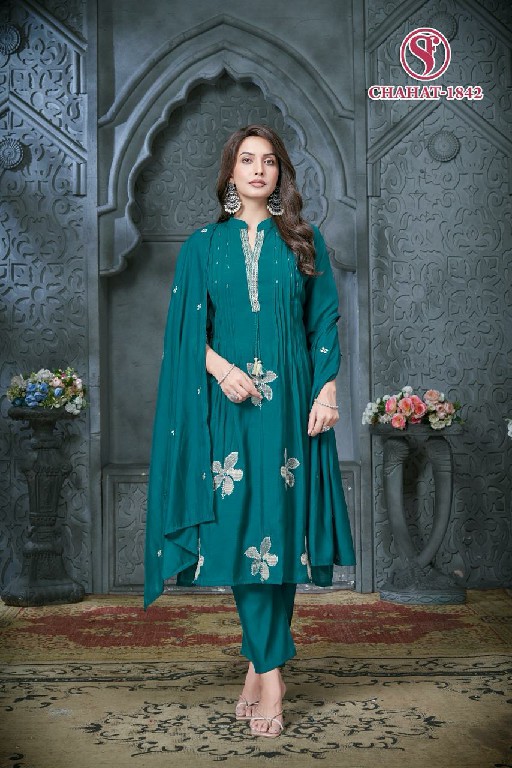 SWEETY FASHION CHAHAT WHOLESALE READYMADE FANCY MUL CHANDERI KALI DESIGN 3 PCS COMBO SET SUITS EXPORTER
