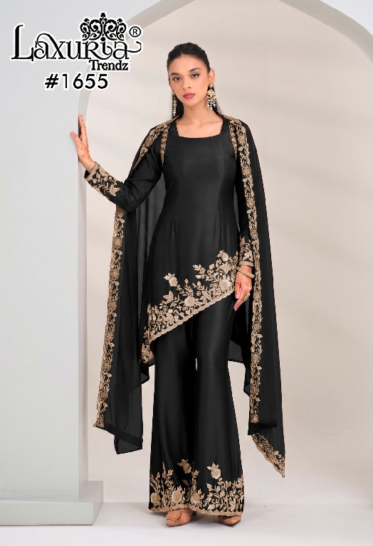LAXURIA TRENDZ D.NO 1655 WHOLESALE READYMADE IMPORTED SATIN UNIQUE DESIGNER 3 PCS SUITS EXPORTER