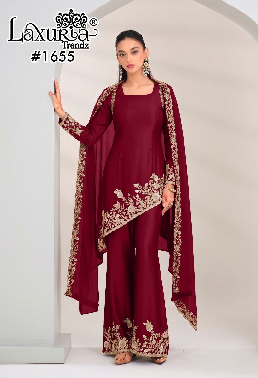 LAXURIA TRENDZ D.NO 1655 WHOLESALE READYMADE IMPORTED SATIN UNIQUE DESIGNER 3 PCS SUITS EXPORTER