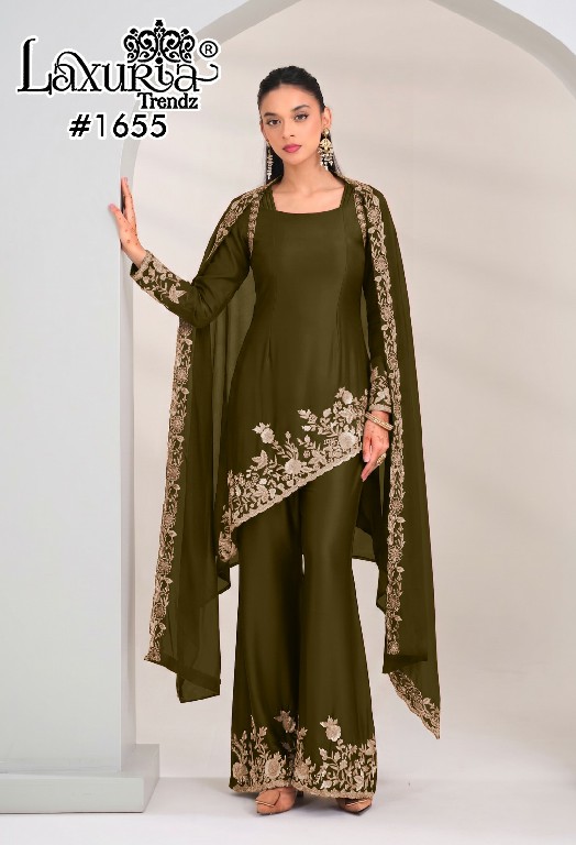LAXURIA TRENDZ D.NO 1655 WHOLESALE READYMADE IMPORTED SATIN UNIQUE DESIGNER 3 PCS SUITS EXPORTER