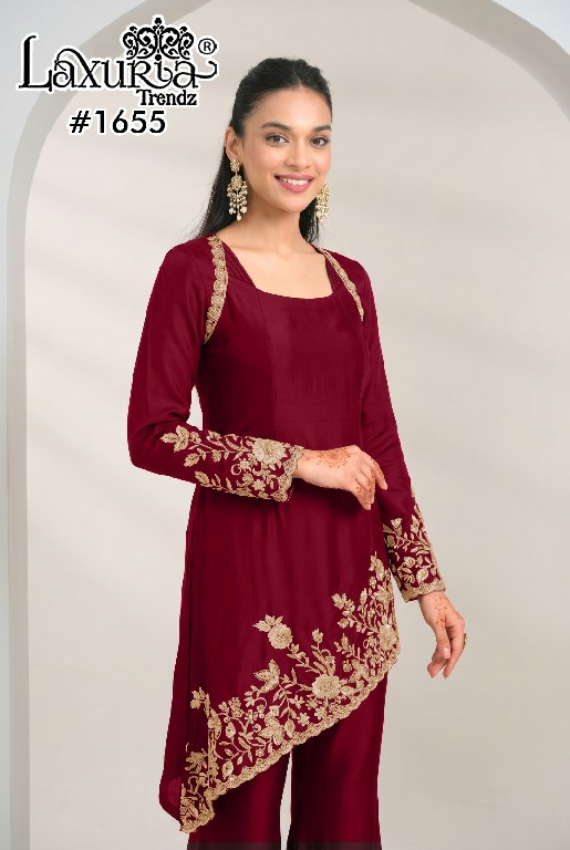 LAXURIA TRENDZ D.NO 1655 WHOLESALE READYMADE IMPORTED SATIN UNIQUE DESIGNER 3 PCS SUITS EXPORTER
