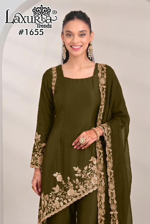 LAXURIA TRENDZ D.NO 1655 WHOLESALE READYMADE IMPORTED SATIN UNIQUE DESIGNER 3 PCS SUITS EXPORTER