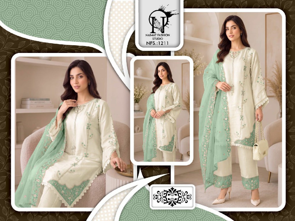 NAIMAT FASHION D.NO NFS-1211 WHOLESALE READYMADE ROMAN GLASS BEAUTIFUL DESIGNER 3 PCS COMBO SET SUITS ONLINE